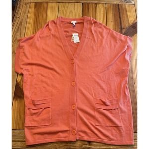 Chico’s Janet Cocoon Cardigan Komodo Coral Sweater Size 2 / Large New With Tag